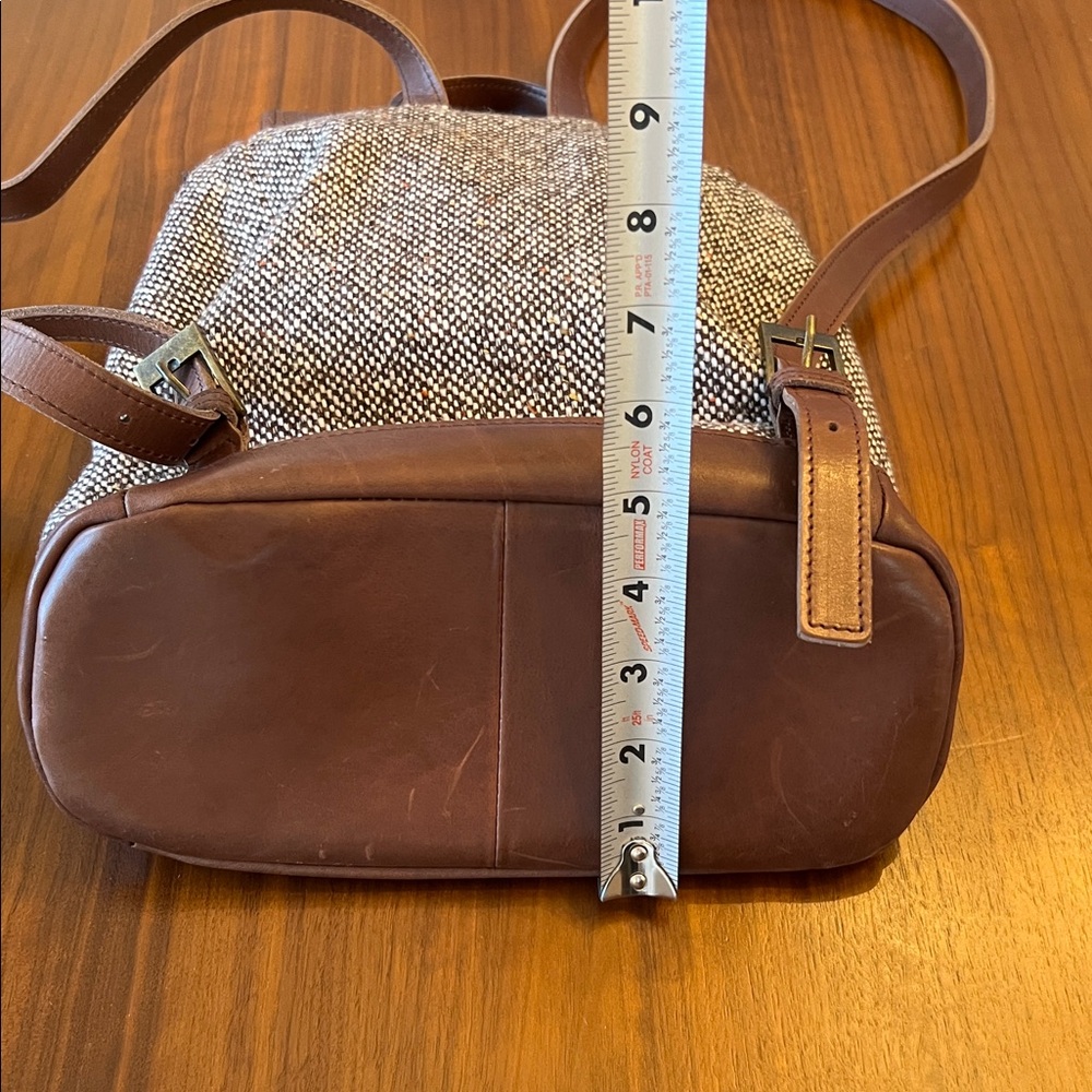 LL Bean Brown Leather & Tweed Backpack Purse - Picture 10 of 10